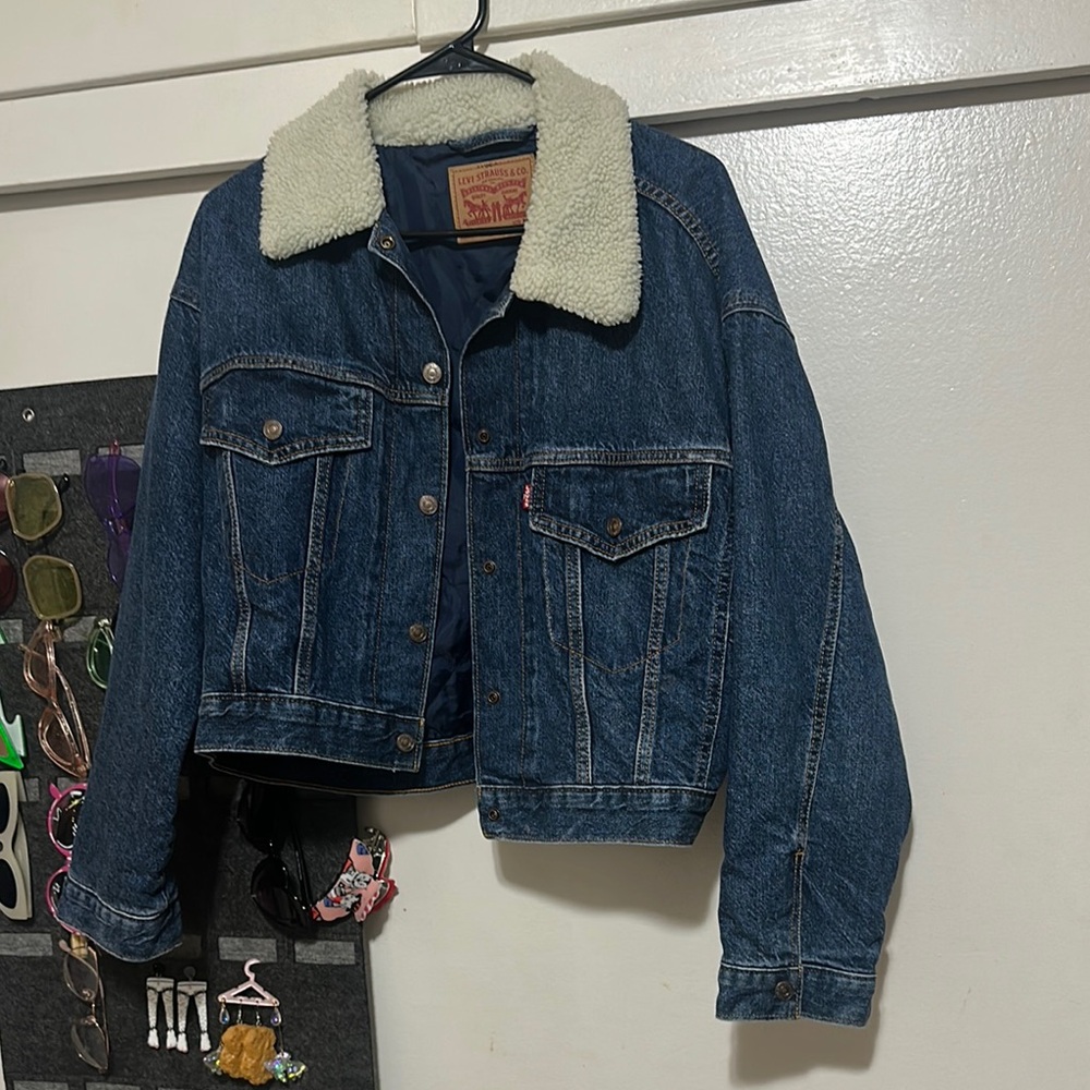 Levi's Blue Denim Jacket with White Sherpa Collar